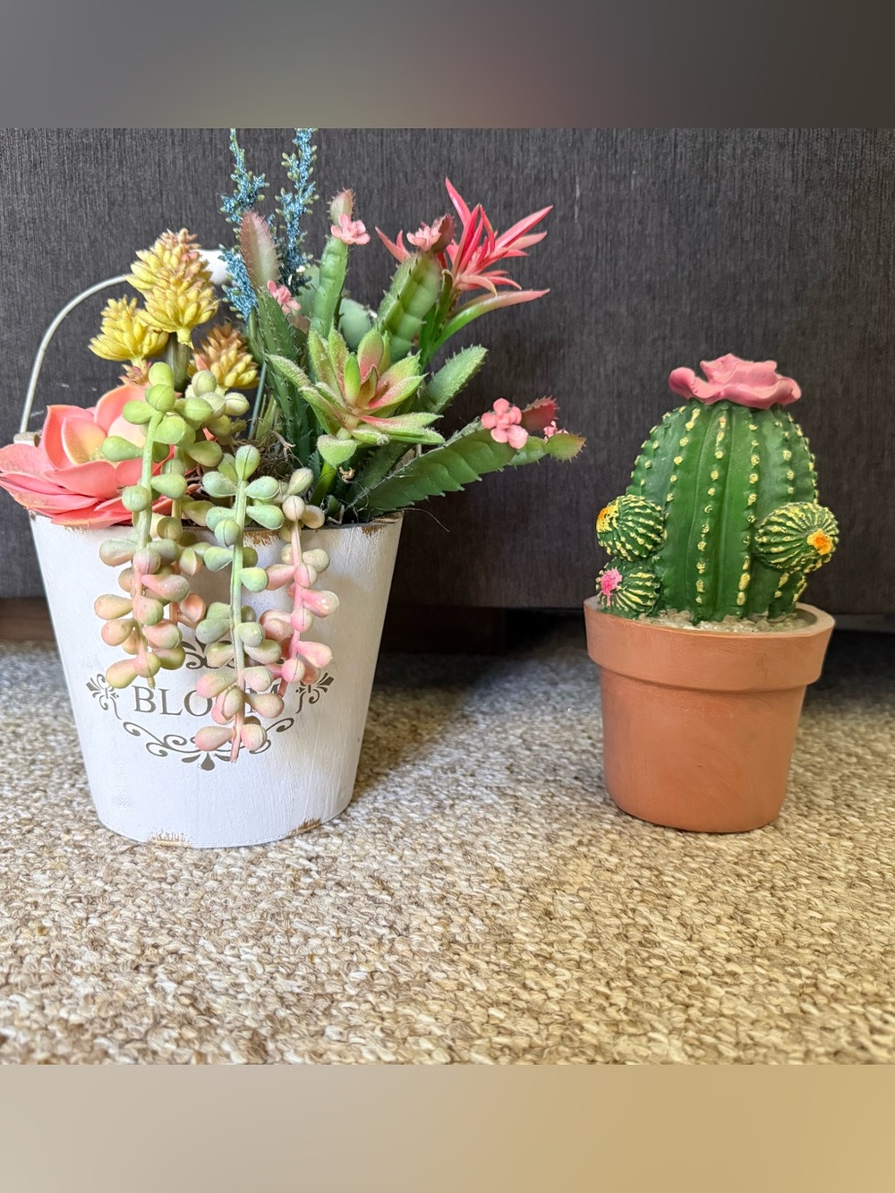 Artificial Succulent Arrangement in White Flower Pot - Home Accents